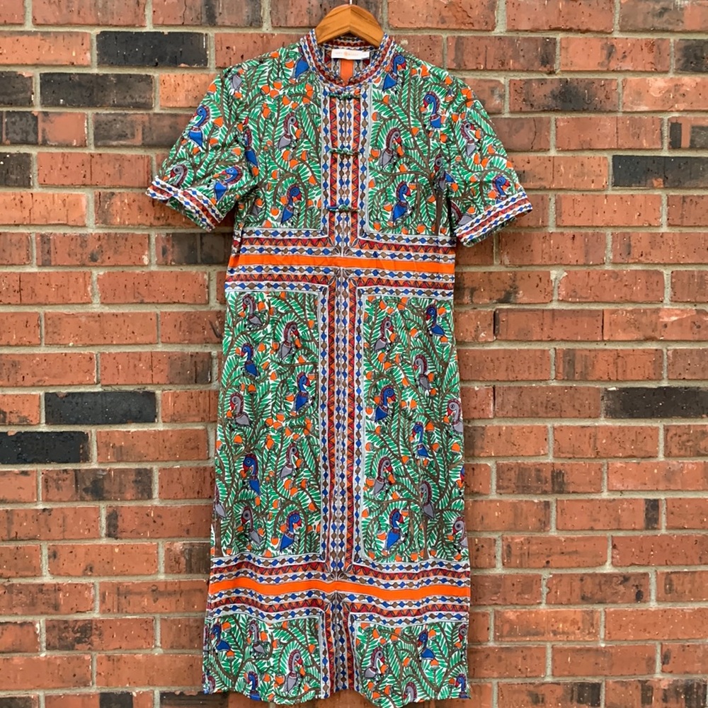 Tory Burch Shift Tunic Dress Wild Bird Print Size Small